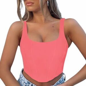 REORIA Women’s Coral Pink Sleeveless Corset Crop Top Size Medium